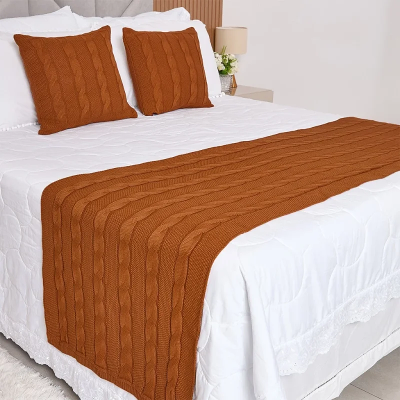 #6 Peseira Manta Tricot Cama Casal Queen Tranças - SOMENTE A PESEIRA