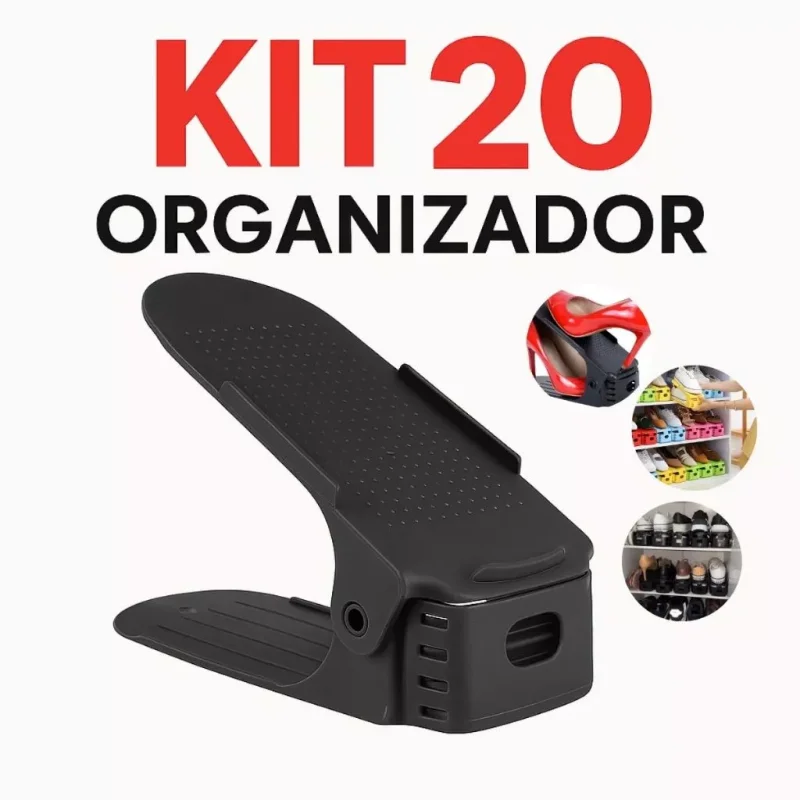 #36 Kit 20 Organizador De Sapatos Saltos e Tênis Com Regulagem de Altura Preto