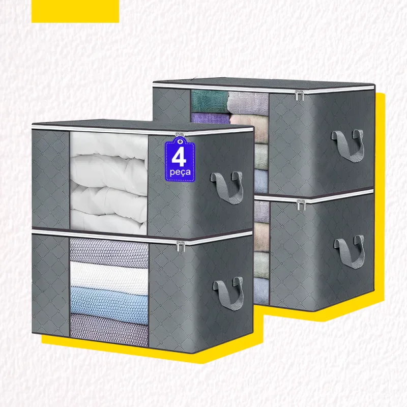 #40 Kit 4 Caixa Organizadora Grande Edredom Cobertor Casaco Guarda Roupa Ecológico Anti-Poeira Umidade Insetos Multiuso