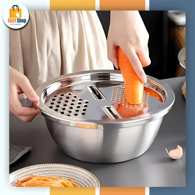 Kit 4 Em 1 Ralador Fatiador Bacia Legumes Queijo Manual Tigela 26cm Cozinha Prática