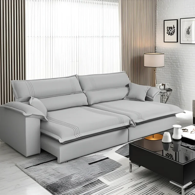OFERTA Sofá Retrátil Reclinável 2,50m Nivus Cinza Molas Ensacadas - King House