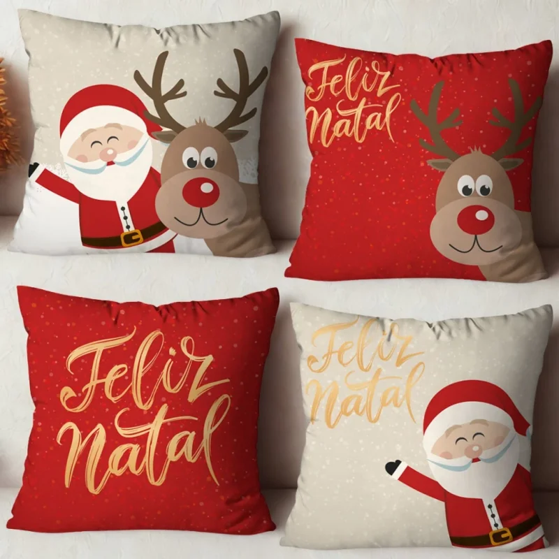 Kit 4 Capas para Almofadas Natalinas 45x45 | Linda Decor | Decoração de Natal Sala Sofá Diversos