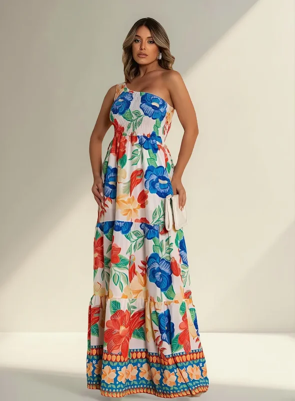 Vestido Longo Nula Manca Branco Floral Soltinho Alto Verão